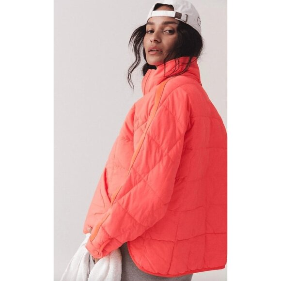Free People Movement Pippa Packable Puffer Jacket in Neon Coral Size Medium